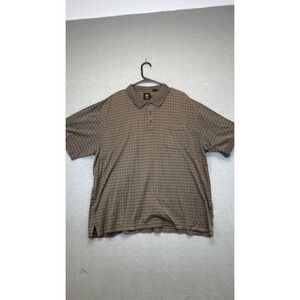 Trump Golf Polo Shirt‎ Mens XL Brown Checkered 100% Cotton Chest Pocket Golf